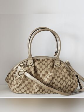 Authentic Gucci Sukey Metallic Champagne Beige Two-way Hobo Bag